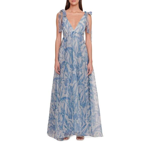 Staud Dandelion Tiestrap Floral Blue Maxi Dress US 2 - Picture 1 of 7